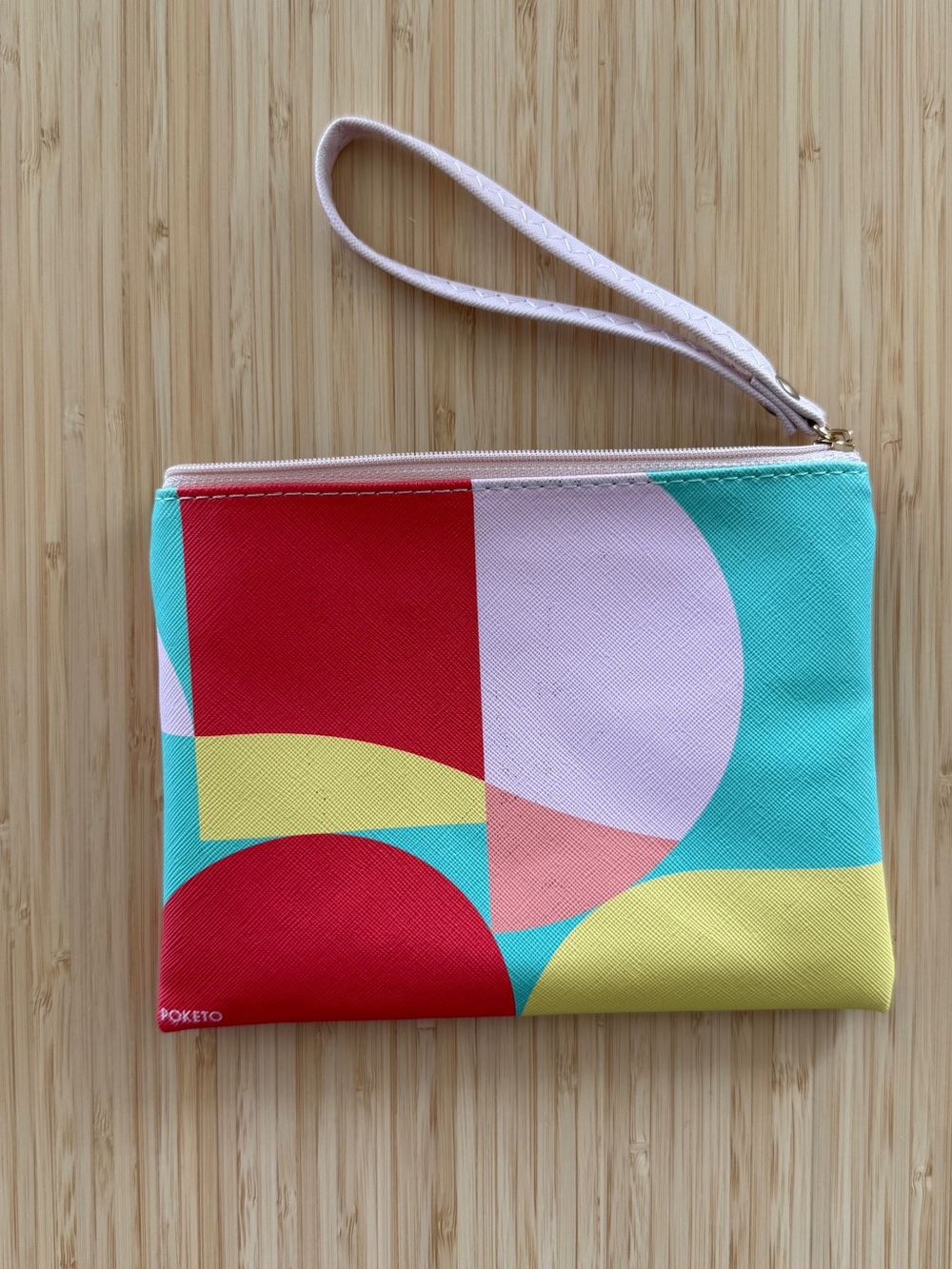 Poketo Multicolor Geometric Wristlet Clutch - Pink, Red, Turquoise